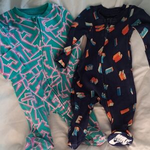 Newborn 2pc Nike Teal & Navy Baby Footed One-Piece Pajamas